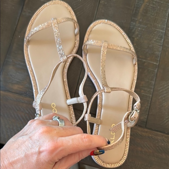 Aldo Rose Gold & Cream Sandals T-Bar Style - Picture 8 of 8